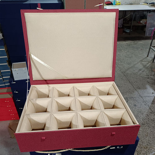 多格蓝布十二格九宫格瓷杯茶具锦盒杯子收纳盒玉器礼品盒厂家直销