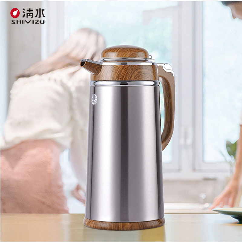 SHIMIZU/清水保温壶家用不锈钢热水瓶玻璃内胆公室小型保温水壶