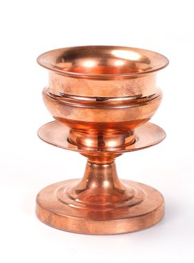 双层红铜高脚供水碗藏式家用一体式光面供水杯圣水杯净水贡杯摆件