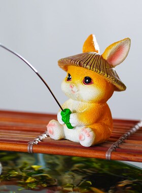 可爱兔子钓鱼玻璃鱼缸乌龟缸水族箱装饰流水鱼池假山花园造景摆件