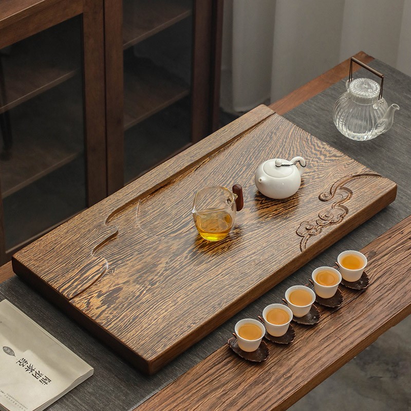 原木整块鸡翅木家用茶盘茶海功夫茶具天然实木大小号排水茶托台