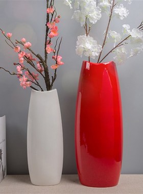 富贵竹花瓶水养 50cm陶瓷红色落地花瓶 40cm高白色陶瓷发财果花瓶