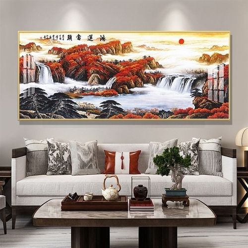挺固客厅装饰画大气简约现代挂画大尺寸横幅沙发背景墙画招财画