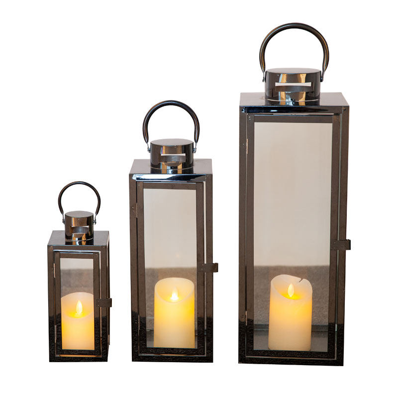 欧式防风铁艺不锈钢玫瑰金风灯套装烛台LED蜡烛庭院摆件婚庆道具