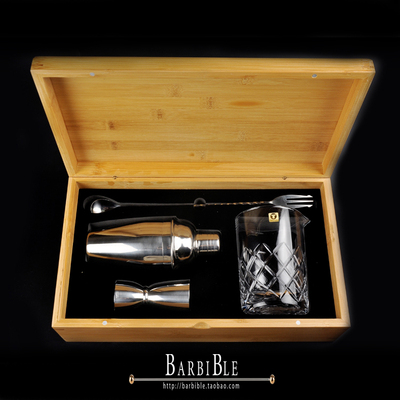 酒吧调酒 调酒器具礼盒套装 竹质工具盒 调酒工具4件套组合