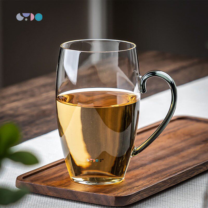 玻璃杯茶杯e家用有手柄彩色手工圆形泡茶客厅中式水杯待客杯绿茶