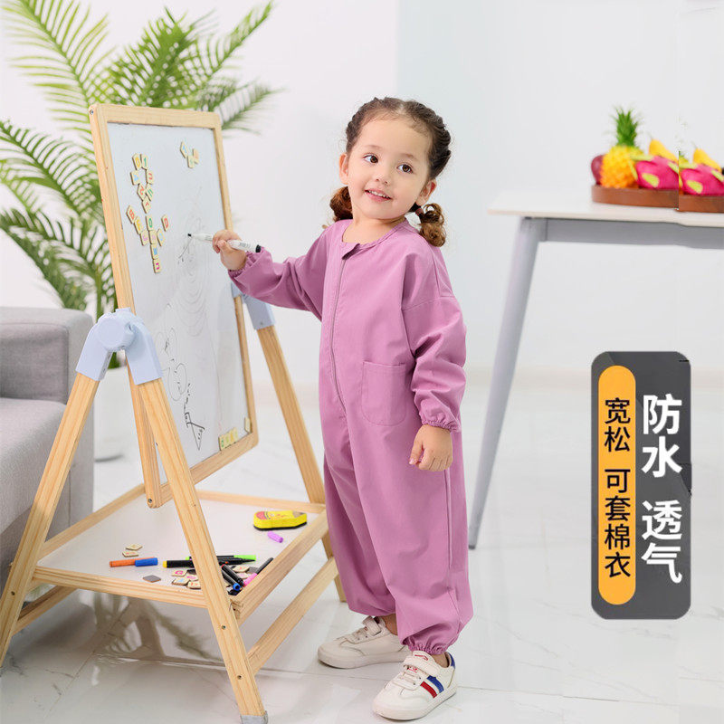 儿童连体罩衣秋冬季全身防水宽松宝宝画画婴儿爬爬服W吃饭防脏罩