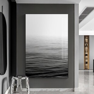 现代简约玄关装饰画别墅背景墙玄幻E挂画走廊过道黑白抽象壁画竖