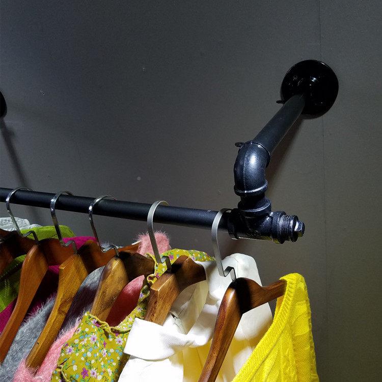 服店墙挂衣架水管展示架上墙侧挂店铺装装修货架架铁艺壁挂衣无品