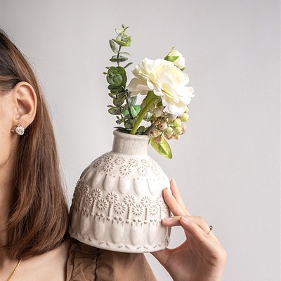 小悠家随便摆都好看蒲t公英浮雕陶瓷花瓶复古收口花器家居装