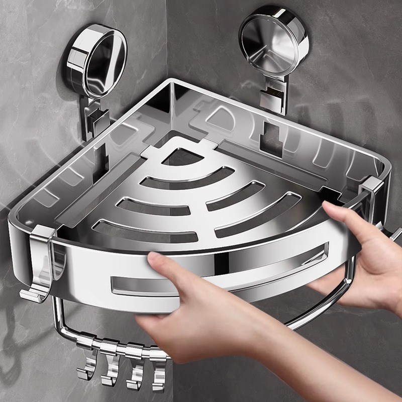 304不锈钢卫生间置物架吸盘洗漱台洗手间壁挂厕所U浴室三角收纳架