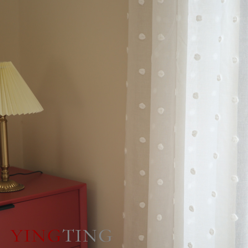Nimes尼姆 k百搭毛球绣花纱简约现代田园窗纱客厅阳台飘窗窗帘