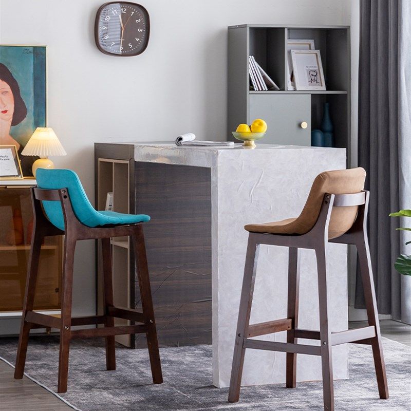 实木酒吧椅吧台椅现代皮艺家用中岛台椅吧凳前台接待高脚椅子