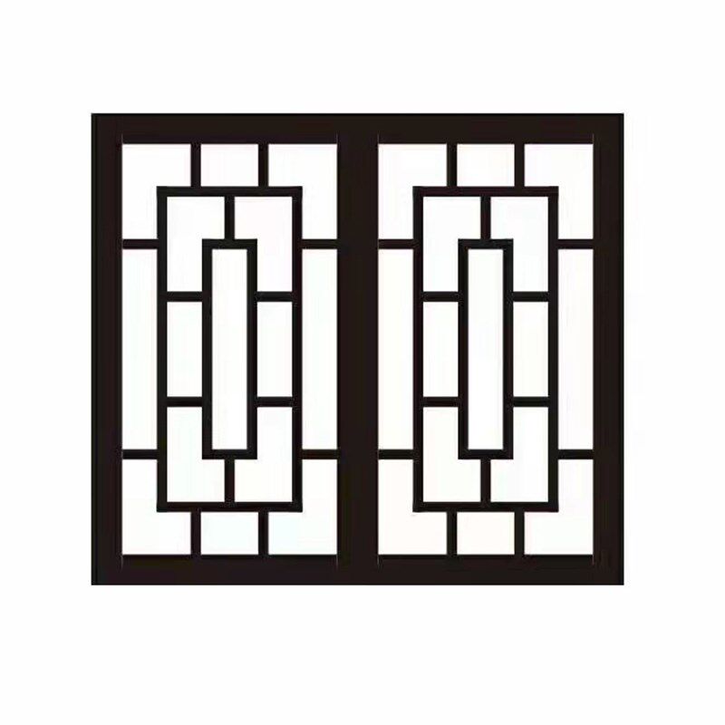 厂家定制新农村中式木纹色铝合金防盗窗仿古窗格栅焊接烤漆工艺