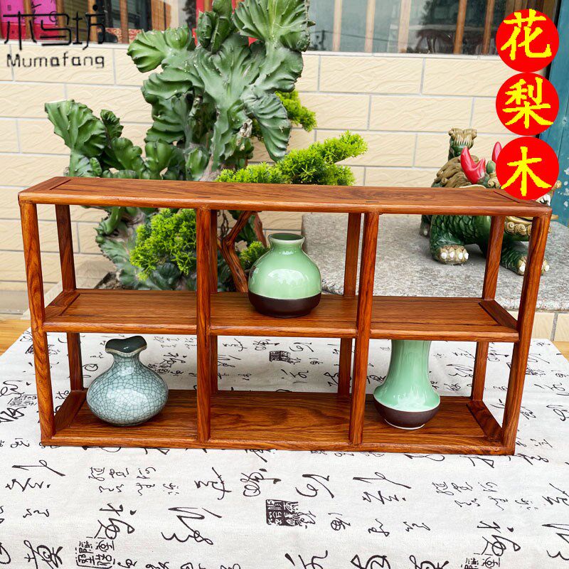 梨实木博古架台面二层紫砂茶壶茶杯架子古玩玉器展示架