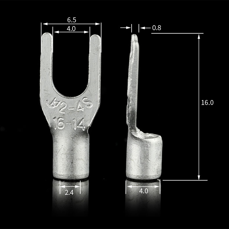 国标A级叉型裸端头SNB2-4 U型冷压接线端子紫铜焊接 1000只 厚0.8
