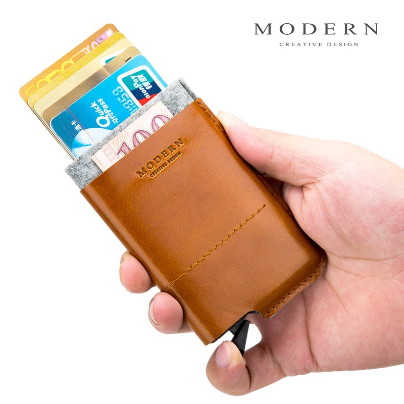 Modern自动卡片盒/真皮名片盒 商务名片夹 创意卡盒 时尚金属卡盒