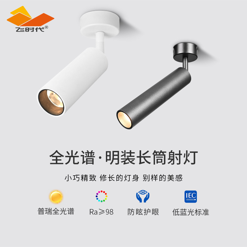 飞时代小射灯明装吸顶式免开孔背景墙走廊照画7W高显指长筒洗墙灯