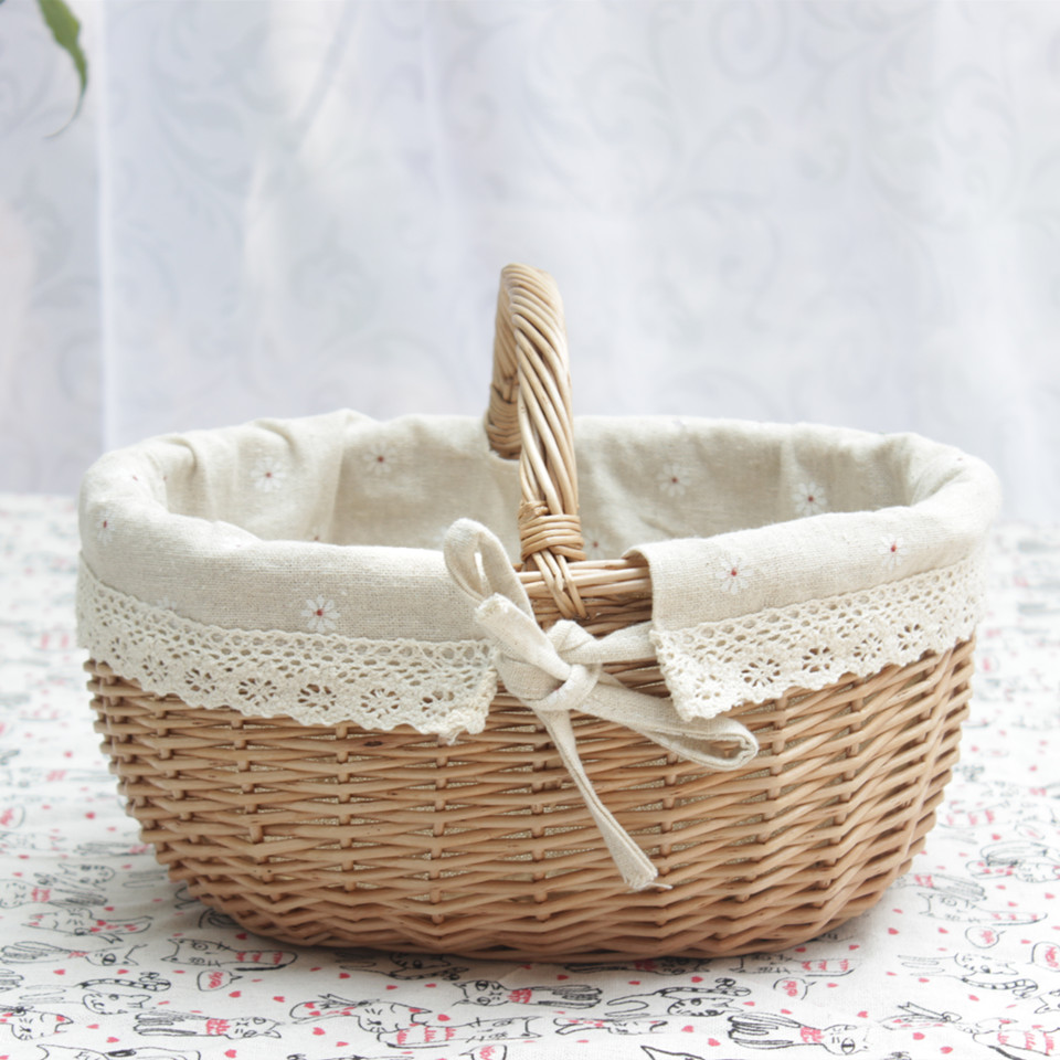 沂蒙人家竹编藤编提篮小号花篮水果篮表演道具储物筐收纳鸡蛋篮子