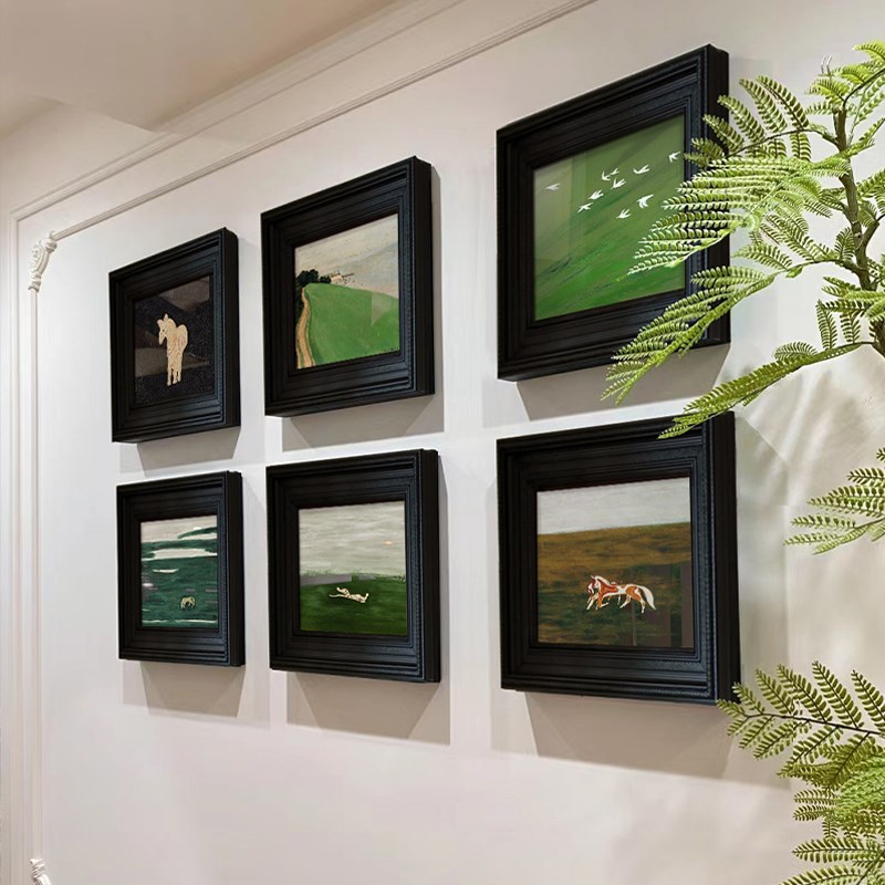 法式中古风入户玄关装饰画客厅背景墙软装高级感挂画绿色抽象壁画