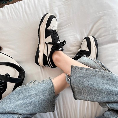 真皮厚底休闲小白鞋女黑白熊猫鞋