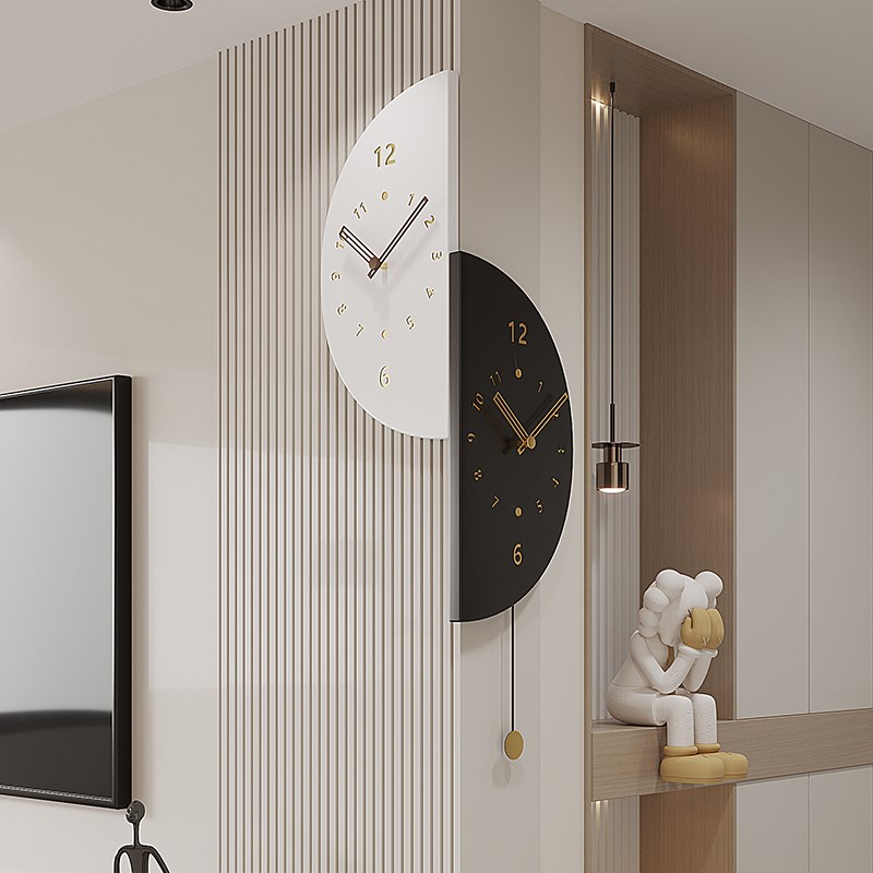 202新款现代简约客厅拐角面挂钟家用转角时钟餐厅钟表挂墙挂表