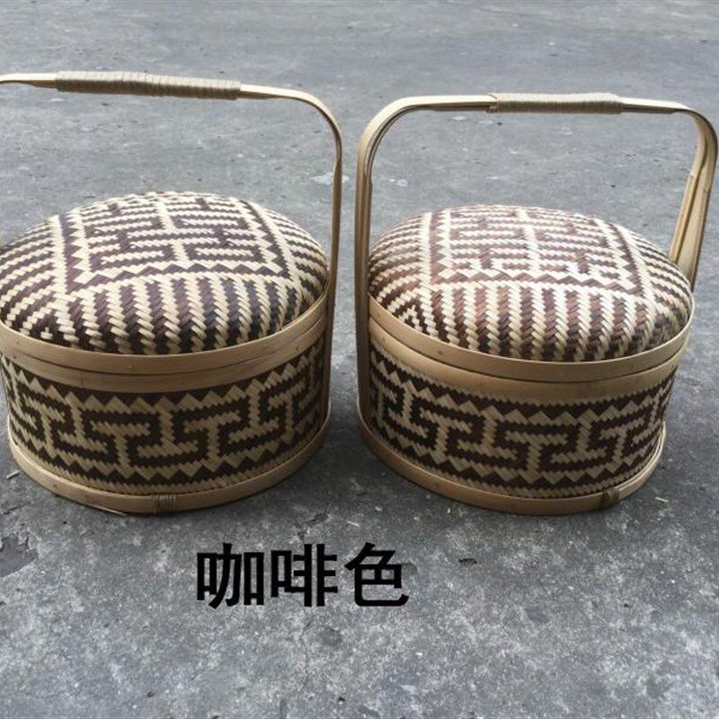 纯手工竹编竹制品竹篮子结婚食盒提篮春送礼品红色喜篮摄影道具
