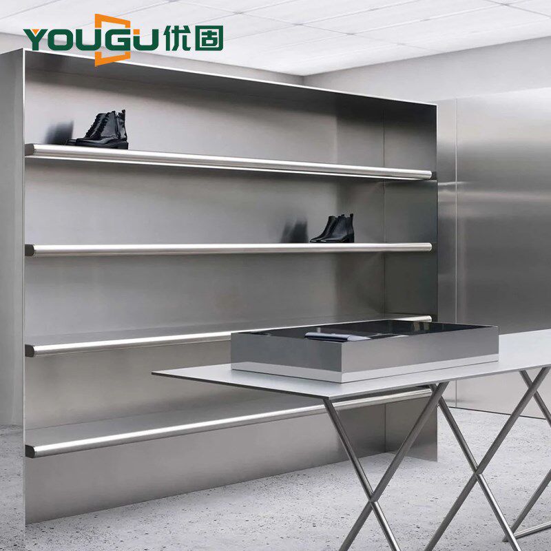 服装店鞋包展示架简约陈列架不B锈钢层板置物架壁挂式上墙陈列台