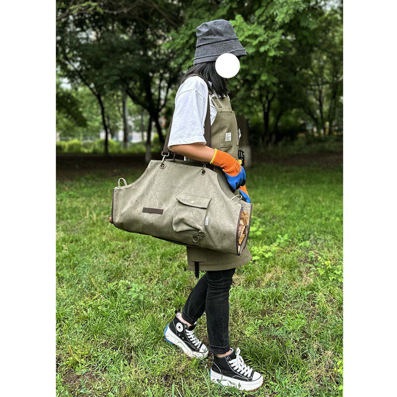 露营围裙帆布耐磨收纳围裙户外野餐烧烤防污工作服定制logo印字