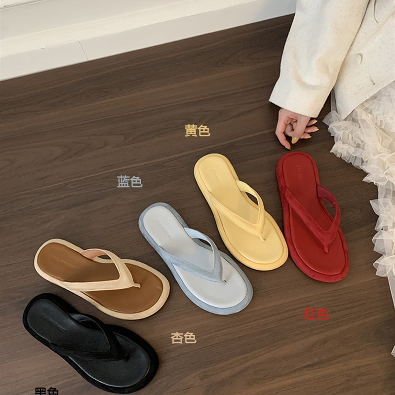 高版红色人字拖女款2025夏w季新款外穿厚底踩屎感沙滩度假夹脚凉