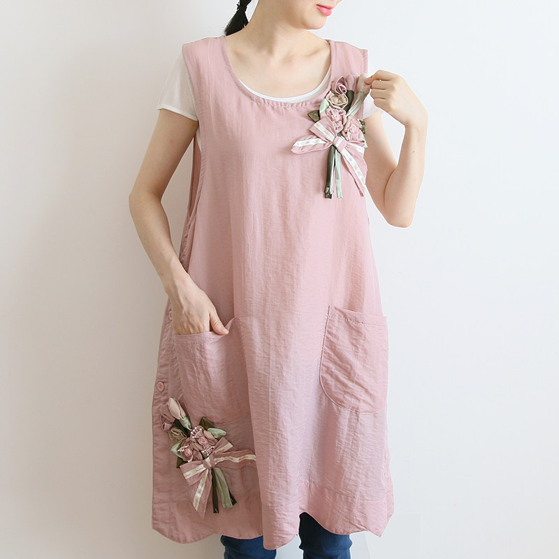 韩式时尚防水防油污厨房罩衣烘焙花艺咖啡厅画画工作服无袖围裙