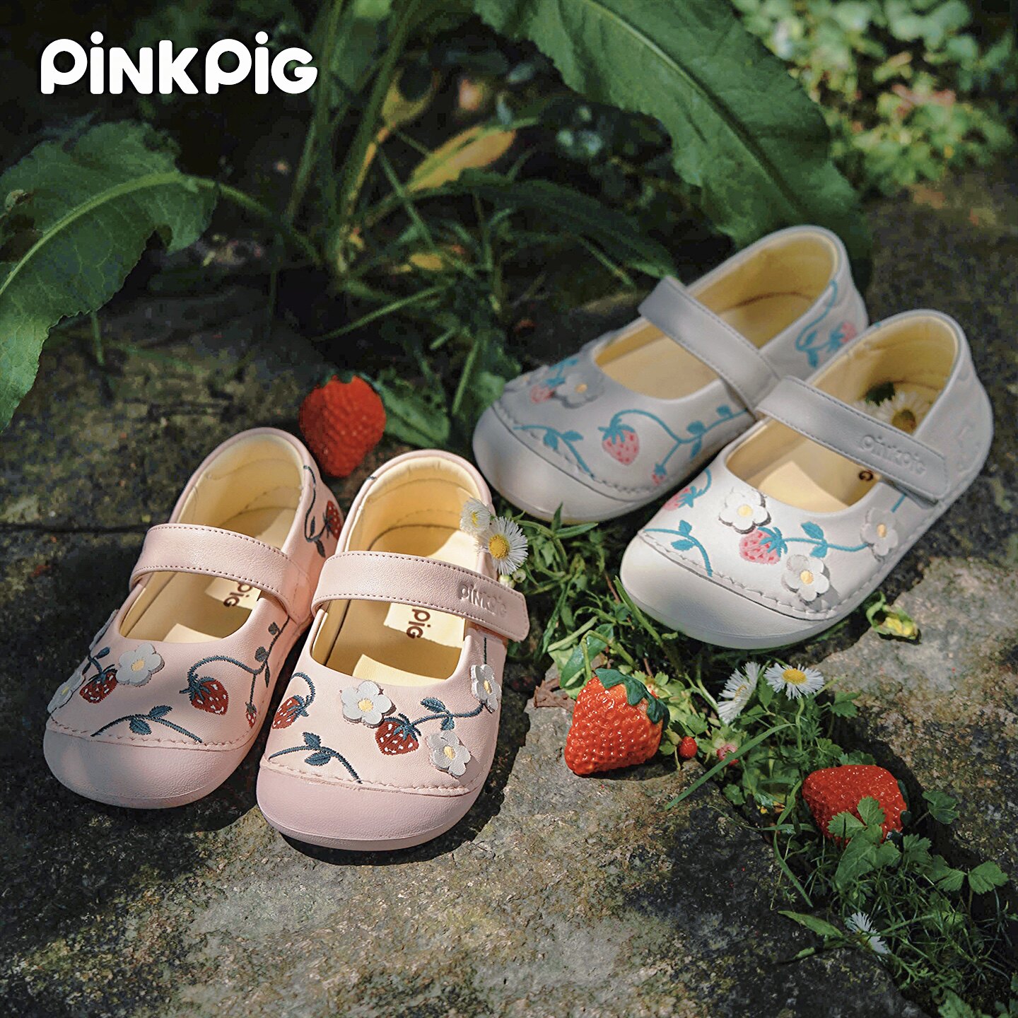 【甜心草莓】PINKPIG真皮女童鞋宽楦赤足鞋公主鞋软底幼儿园鞋