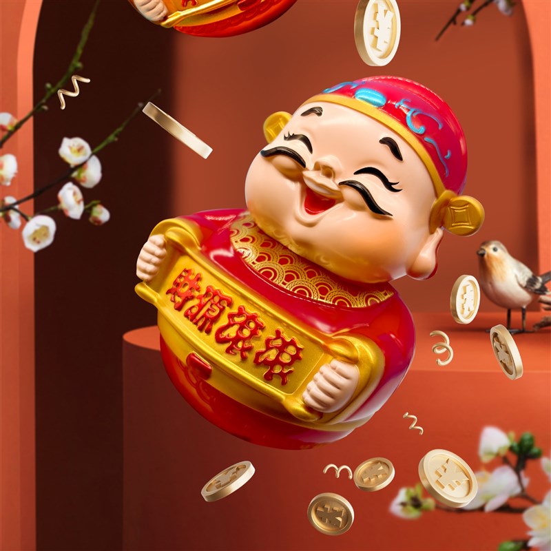 太阳能大号摇摆财神观音汽车摆件太阳能内饰工艺品车载武财神公仔