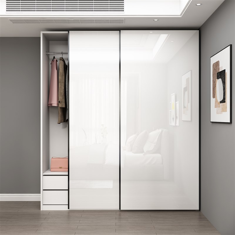 烤漆移门衣柜简约现代白色推拉门整体大衣橱实木卧室家具全屋定制