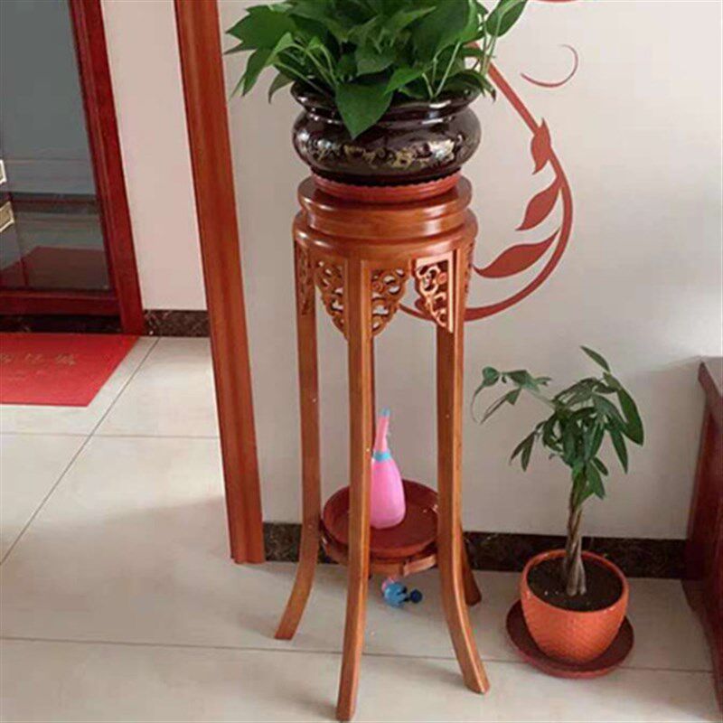 花架实木中式客厅落地欧式绿萝盆景家用花架子多层室内原木质单个