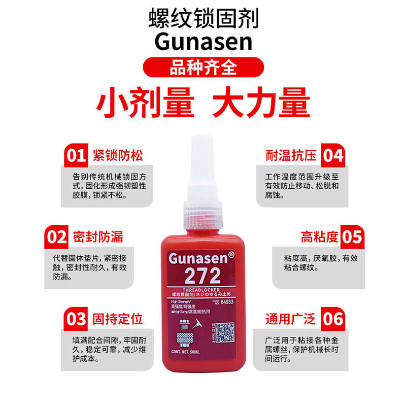 272螺丝胶水高强度螺纹胶螺纹锁固剂紧固防松厌氧胶水滑丝耐高温
