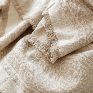 S588数量有限出口订单大气提花亚麻棉竹纤维毛边流苏盖毯沙发盖巾