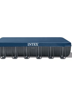 intex 26368 24尺深灰色豪华长方形管架水池套装 家庭游泳池现货