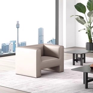 轻奢简约纳帕皮沙发直排H形创意公司接待洽谈办公室沙发家具