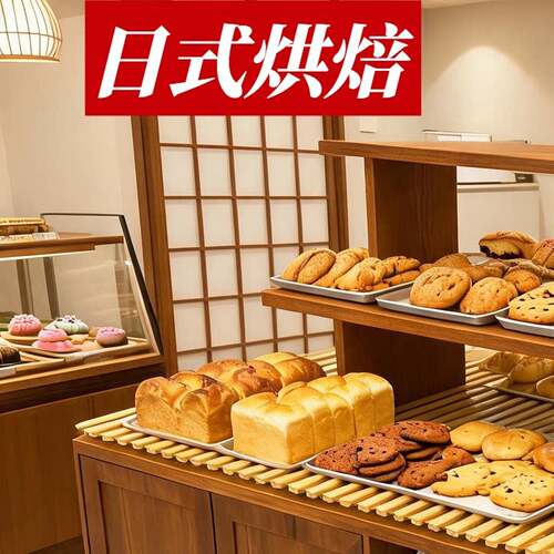 需定制2026日式面包柜面包展示柜烘焙店实木风面包中岛柜网红同款