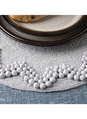 【特】白色朵20641纹 全圆手工珠E绣花形餐垫 立体层次珠子 软装