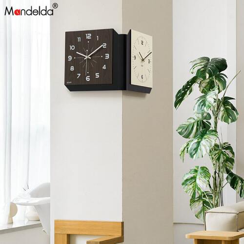 Mandelda免打孔双面转角挂钟2025新款家用时尚客厅拐角创意时钟