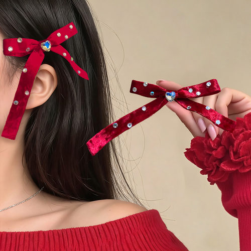 甜美圣诞红丝绒蝴蝶结发夹