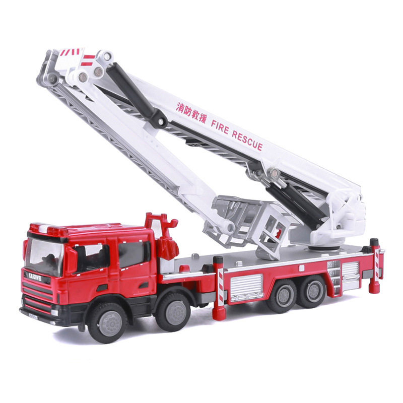 凯迪威合金消防车模型1:50云梯登高消防车玩具彩盒礼品现货