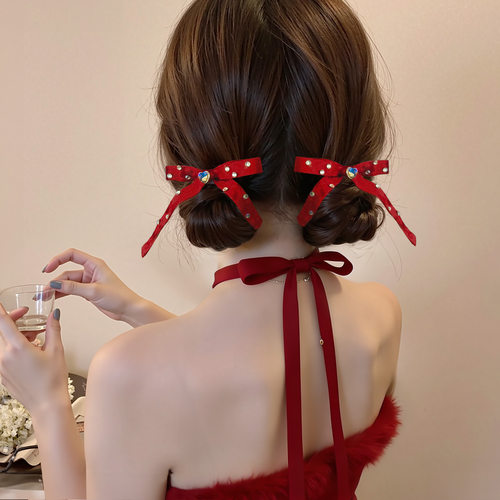 甜美圣诞红丝绒蝴蝶结发夹