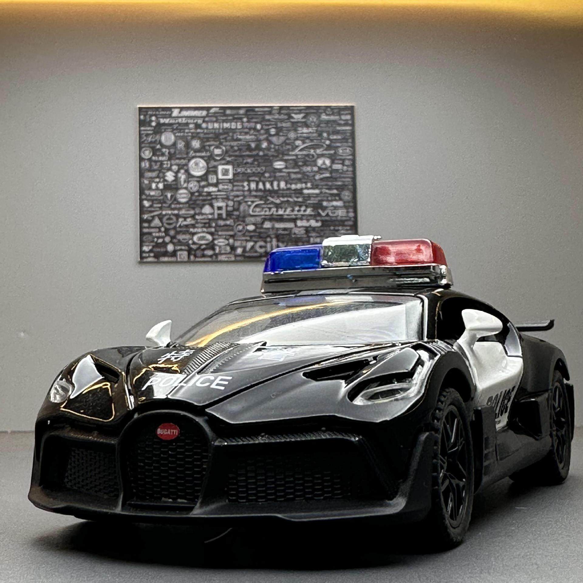 天鹰合金车模1:32布加迪警车带声光回力儿童玩具汽车音乐模型摆件