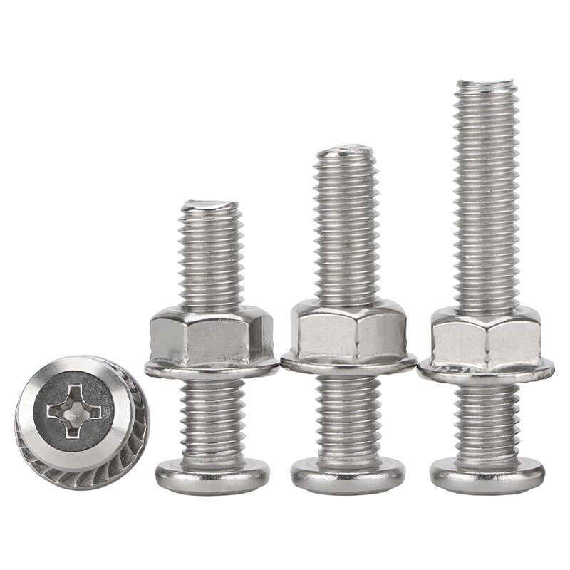 304不锈钢倒边十字螺丝平圆头家俱螺钉平头螺栓法兰螺母组合套装