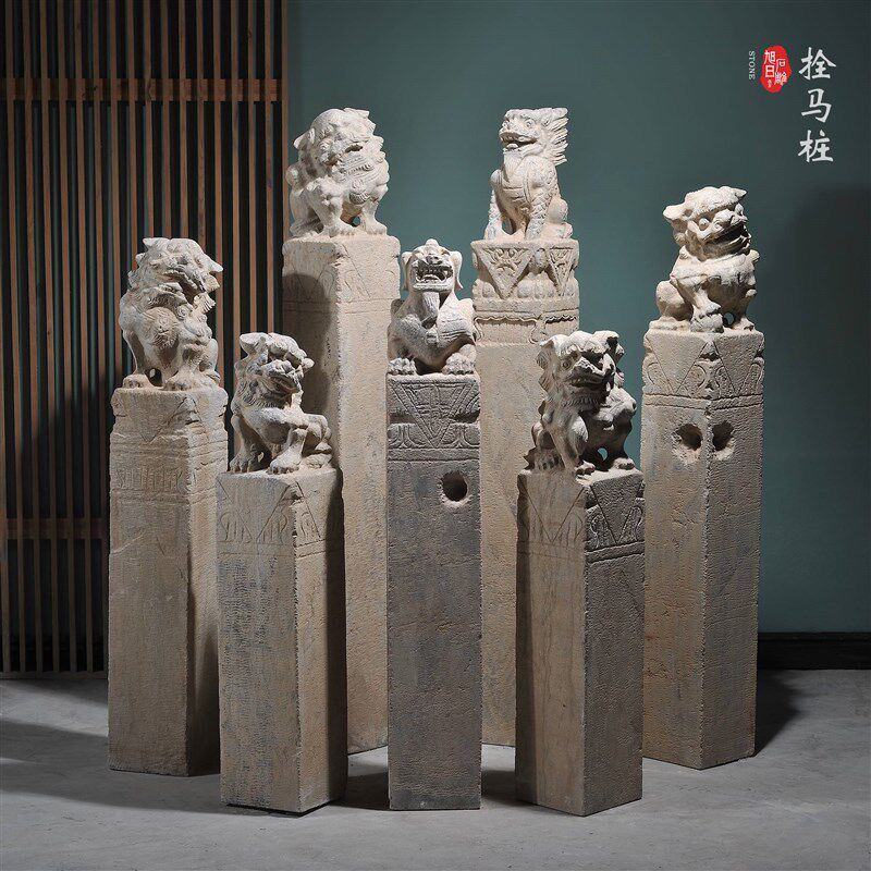 石雕拴马桩青石栓马桩门墩门枕石狮子貔貅麒麟罗马柱室内外石器