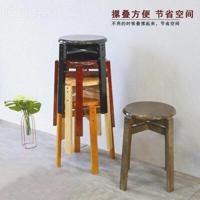 实木圆凳方家约用商用餐桌经济型凳仿凳古LNU简餐凳饭店便子宜叠