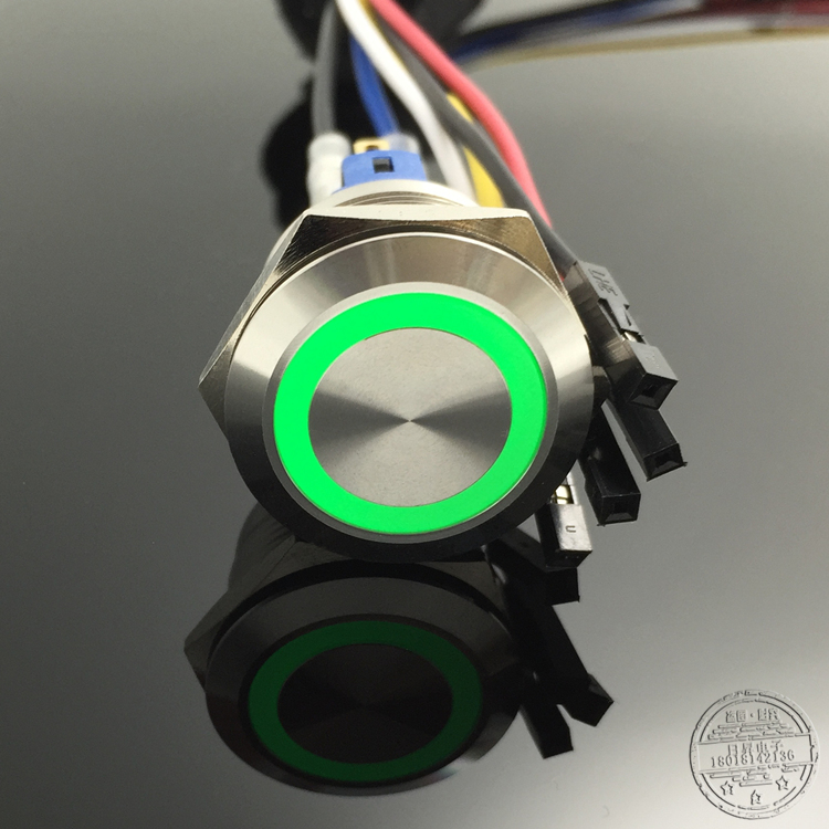 网吧桌面开关电脑开机重启环形带灯按键22MM+50CM线金属不锈钢